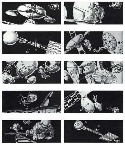 B/W story boards for 2001