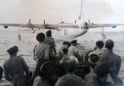 Preparing to board a Sunderland flying boat